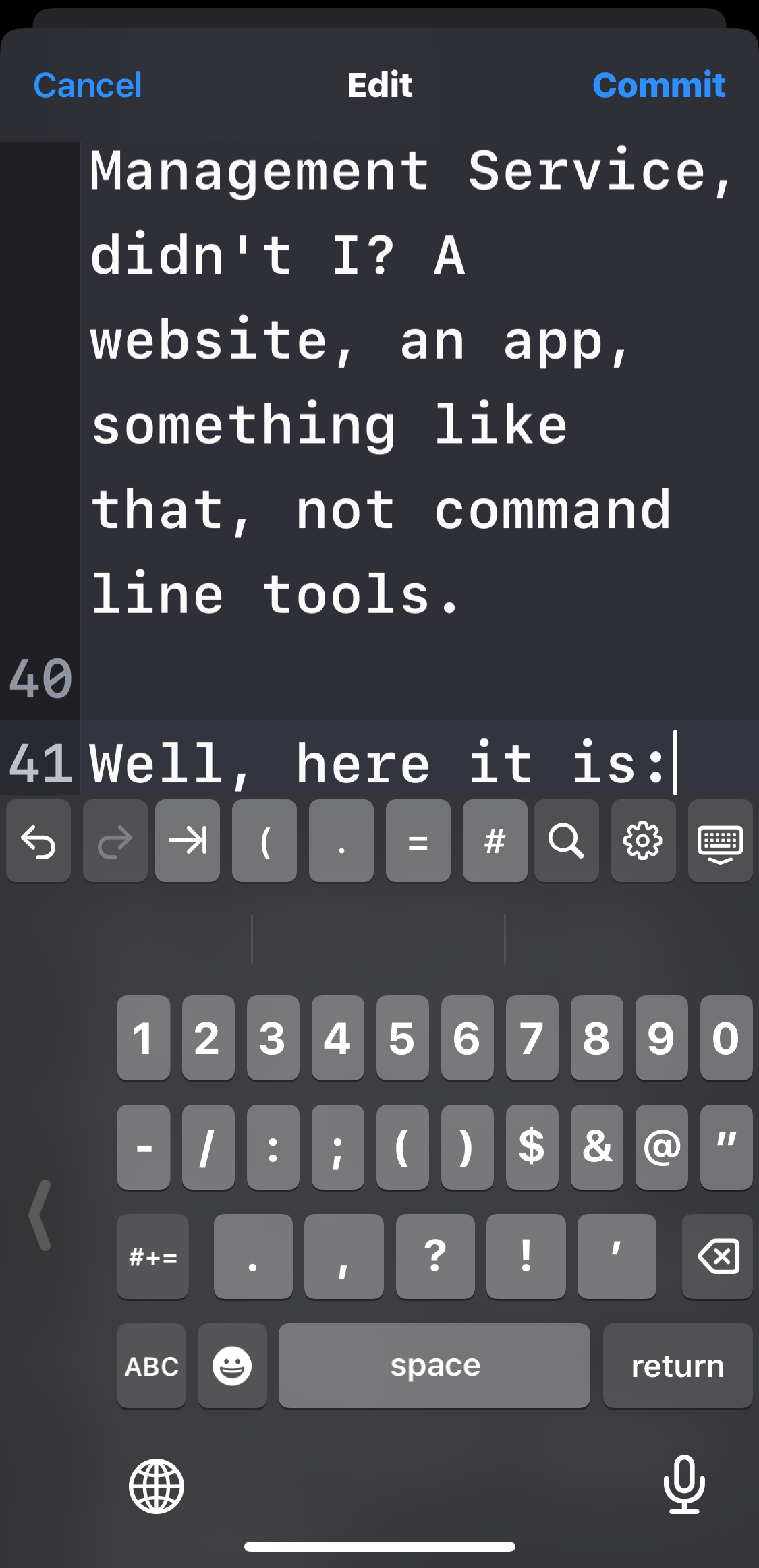 a screenshot of the previous paragraphs on the iOS GitHub app